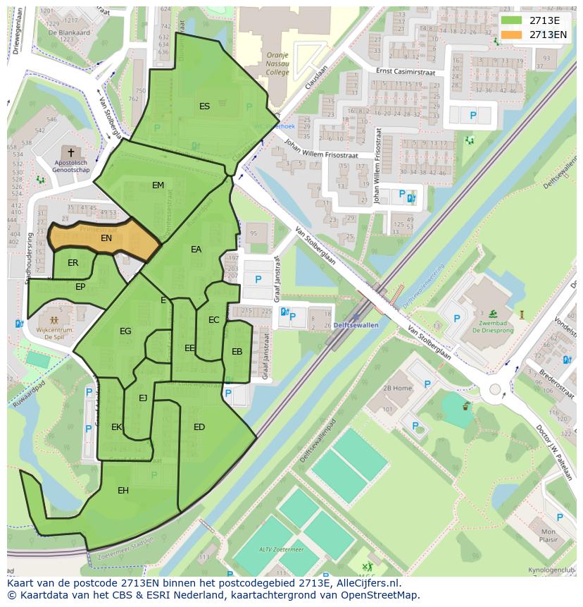 Afbeelding van het postcodegebied 2713 EN op de kaart.