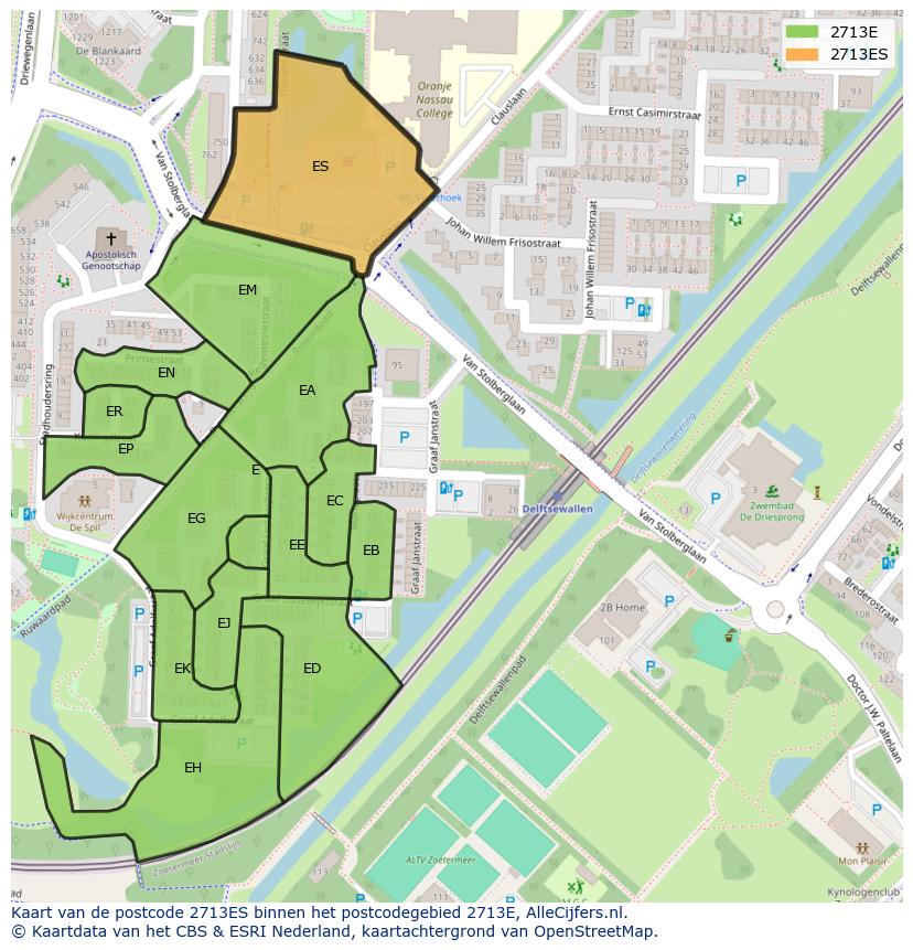 Afbeelding van het postcodegebied 2713 ES op de kaart.