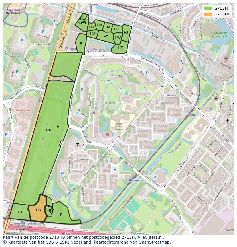 Afbeelding van het postcodegebied 2713 HB op de kaart.