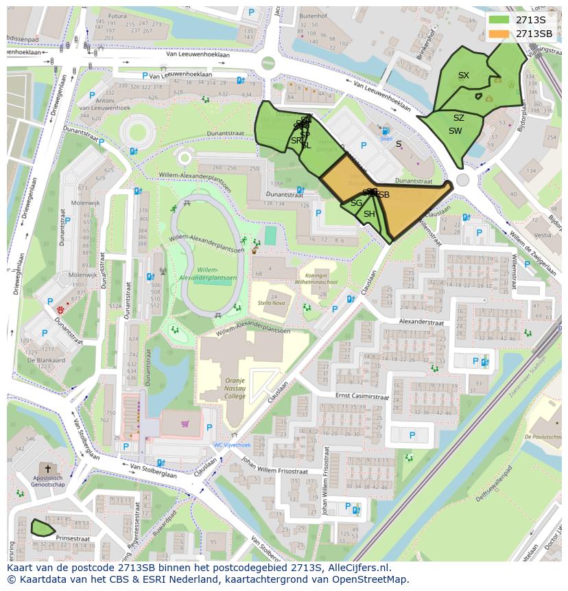 Afbeelding van het postcodegebied 2713 SB op de kaart.