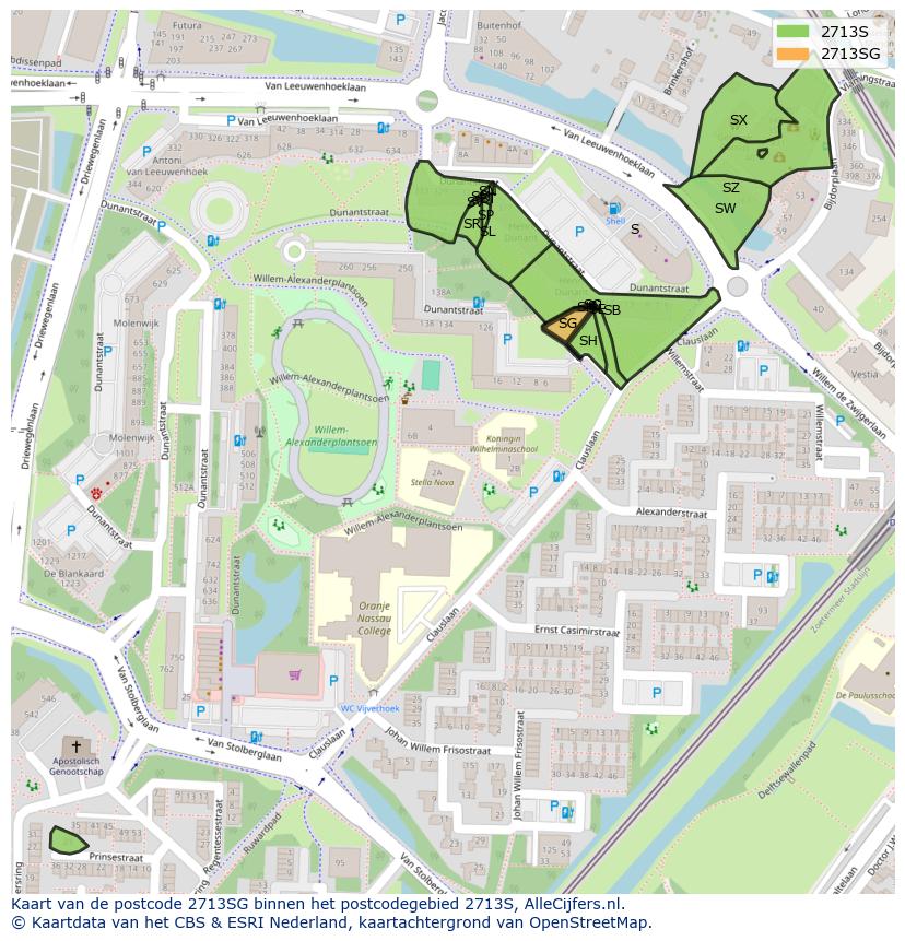Afbeelding van het postcodegebied 2713 SG op de kaart.