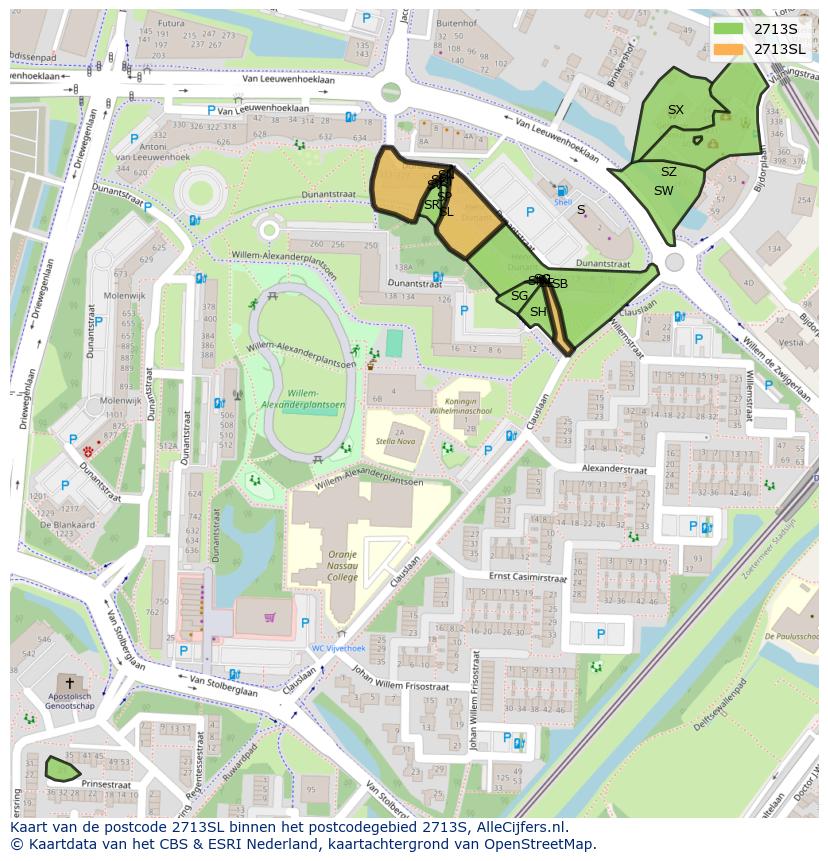 Afbeelding van het postcodegebied 2713 SL op de kaart.