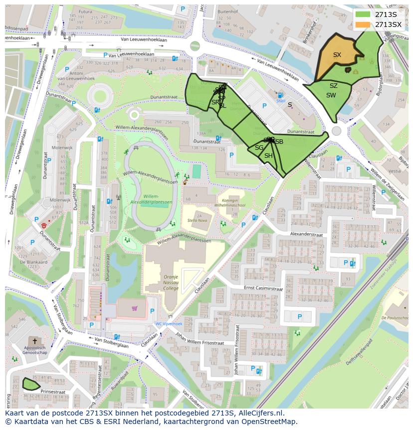 Afbeelding van het postcodegebied 2713 SX op de kaart.