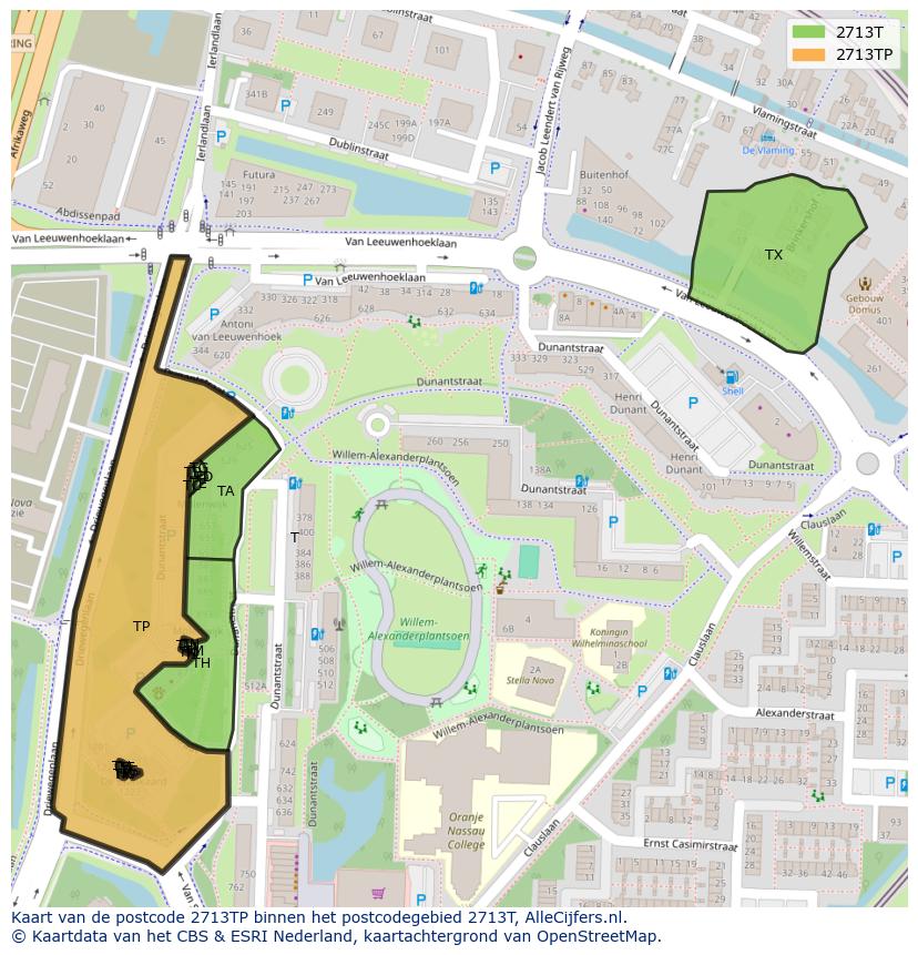 Afbeelding van het postcodegebied 2713 TP op de kaart.