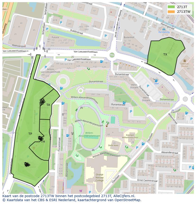 Afbeelding van het postcodegebied 2713 TW op de kaart.
