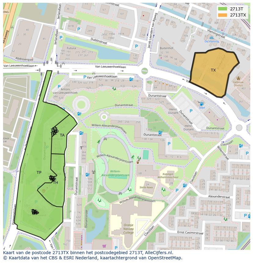 Afbeelding van het postcodegebied 2713 TX op de kaart.