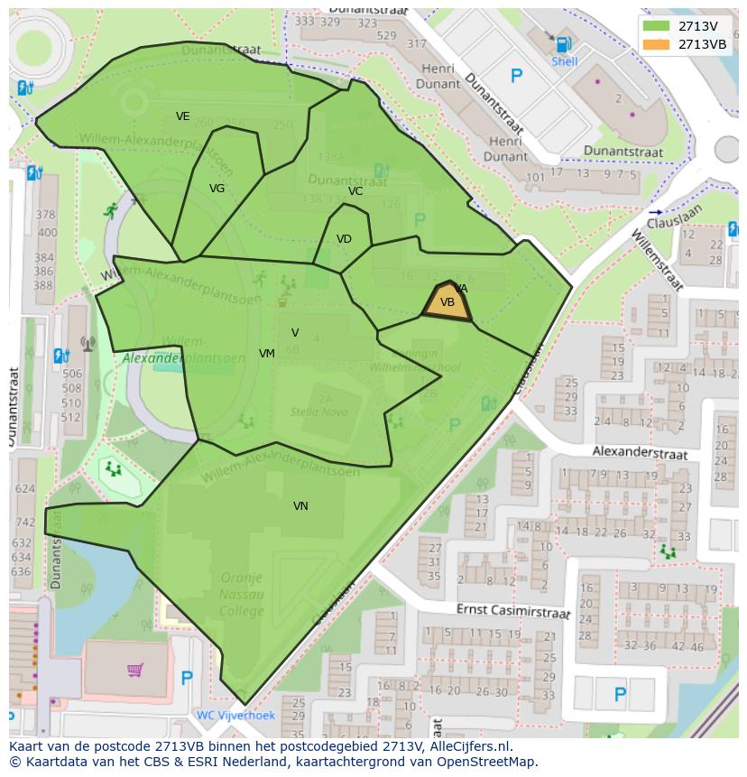 Afbeelding van het postcodegebied 2713 VB op de kaart.