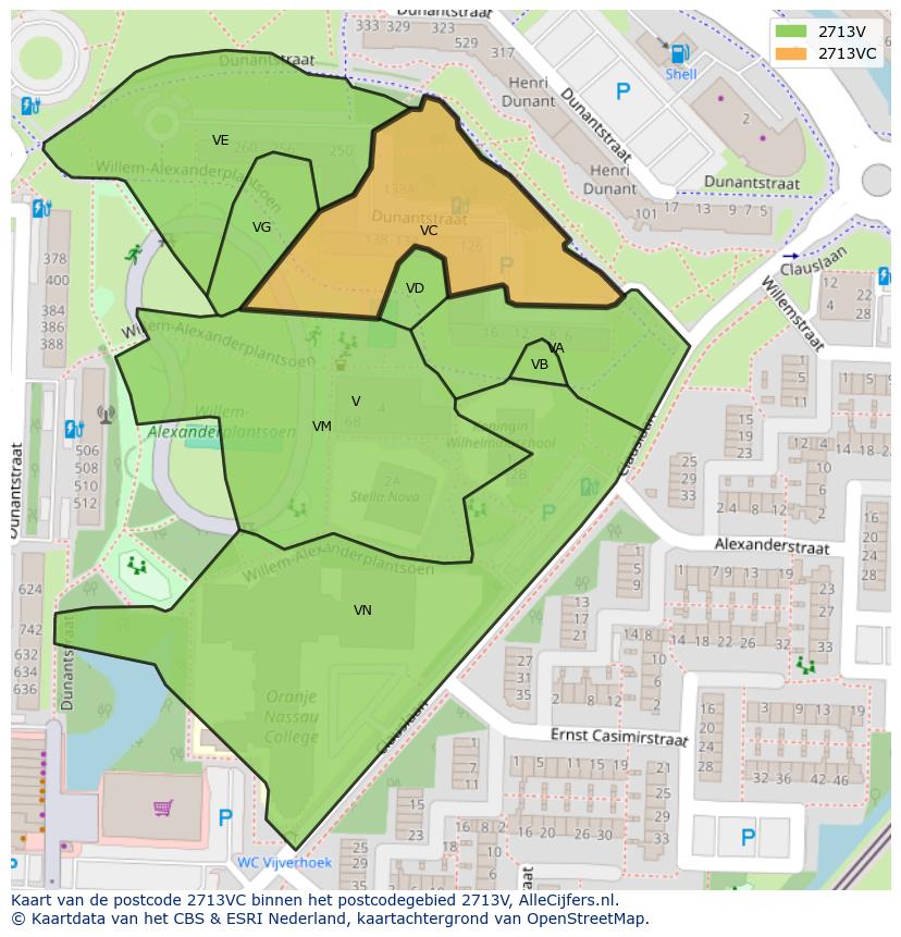 Afbeelding van het postcodegebied 2713 VC op de kaart.