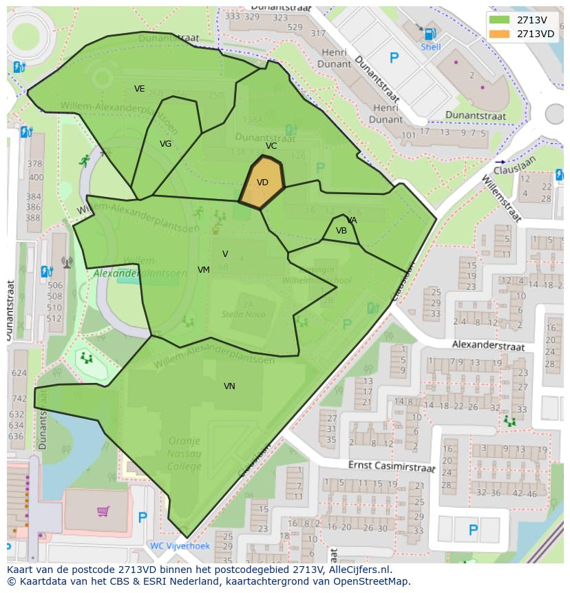 Afbeelding van het postcodegebied 2713 VD op de kaart.