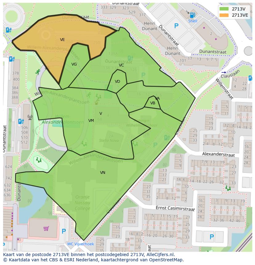 Afbeelding van het postcodegebied 2713 VE op de kaart.