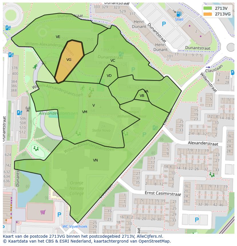 Afbeelding van het postcodegebied 2713 VG op de kaart.
