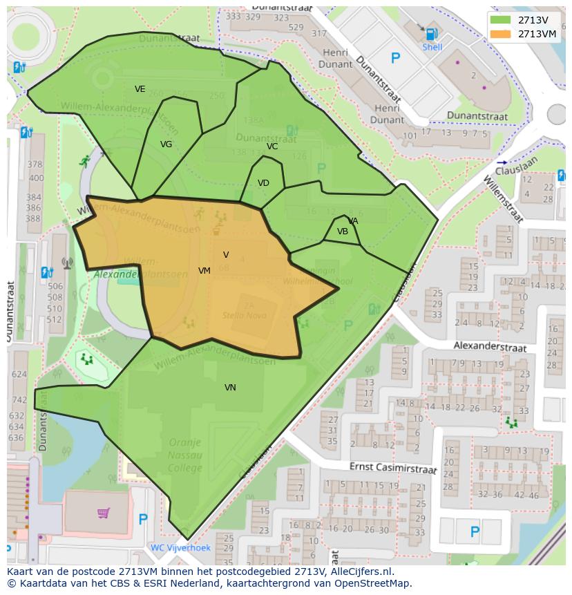 Afbeelding van het postcodegebied 2713 VM op de kaart.