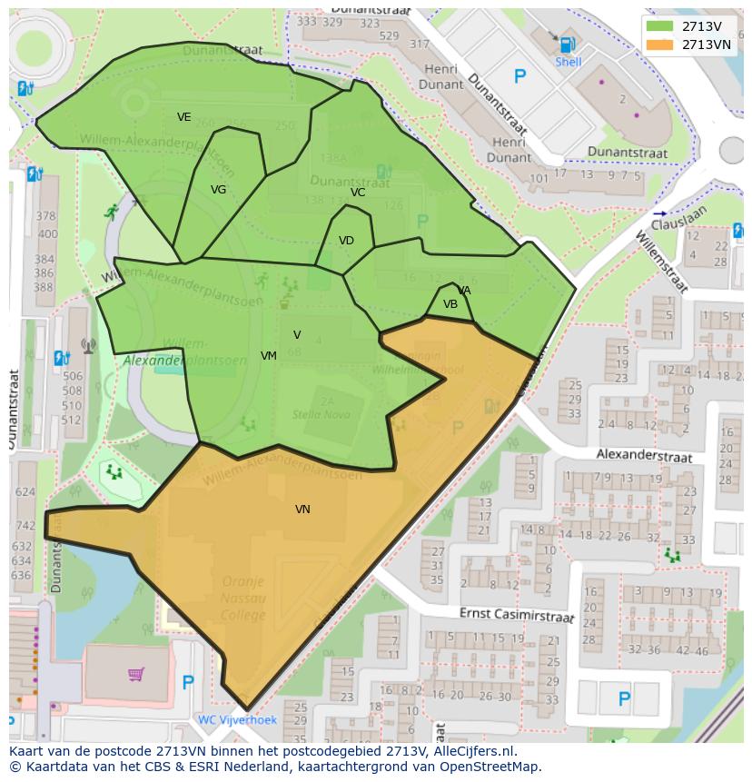 Afbeelding van het postcodegebied 2713 VN op de kaart.