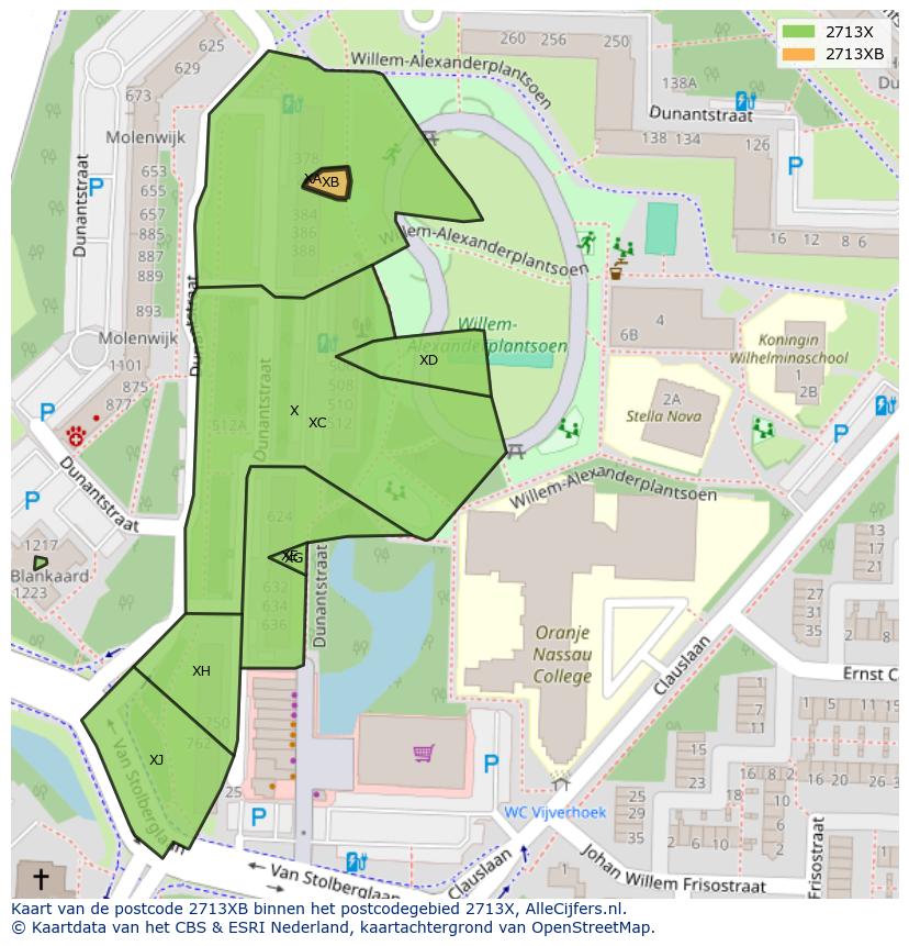 Afbeelding van het postcodegebied 2713 XB op de kaart.