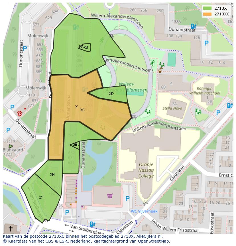 Afbeelding van het postcodegebied 2713 XC op de kaart.