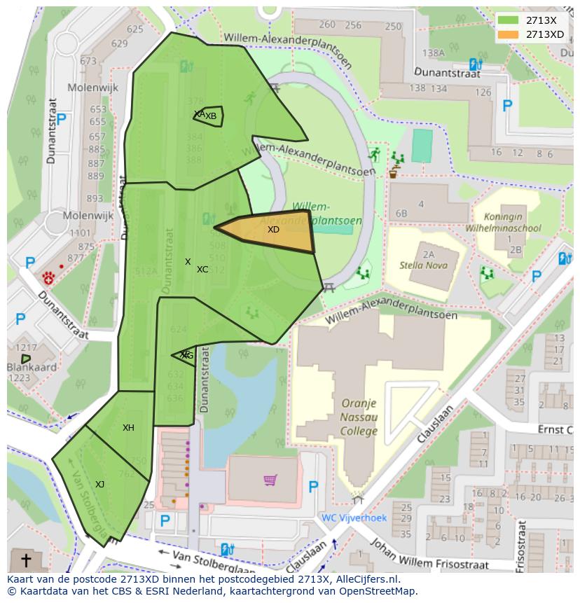 Afbeelding van het postcodegebied 2713 XD op de kaart.