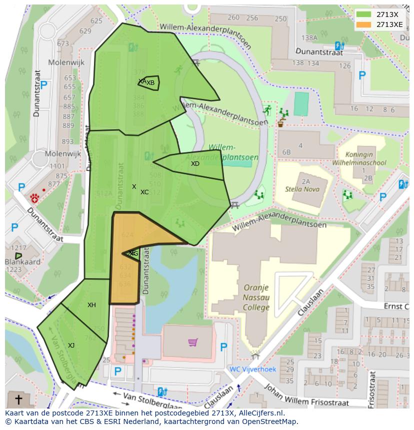 Afbeelding van het postcodegebied 2713 XE op de kaart.