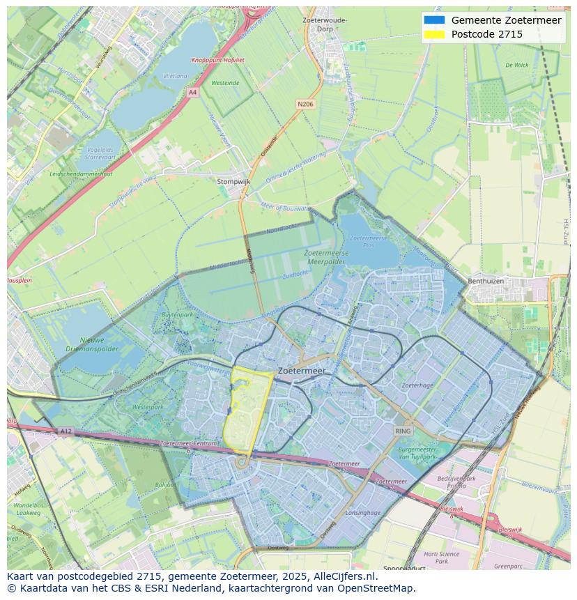 Afbeelding van het postcodegebied 2715 op de kaart.
