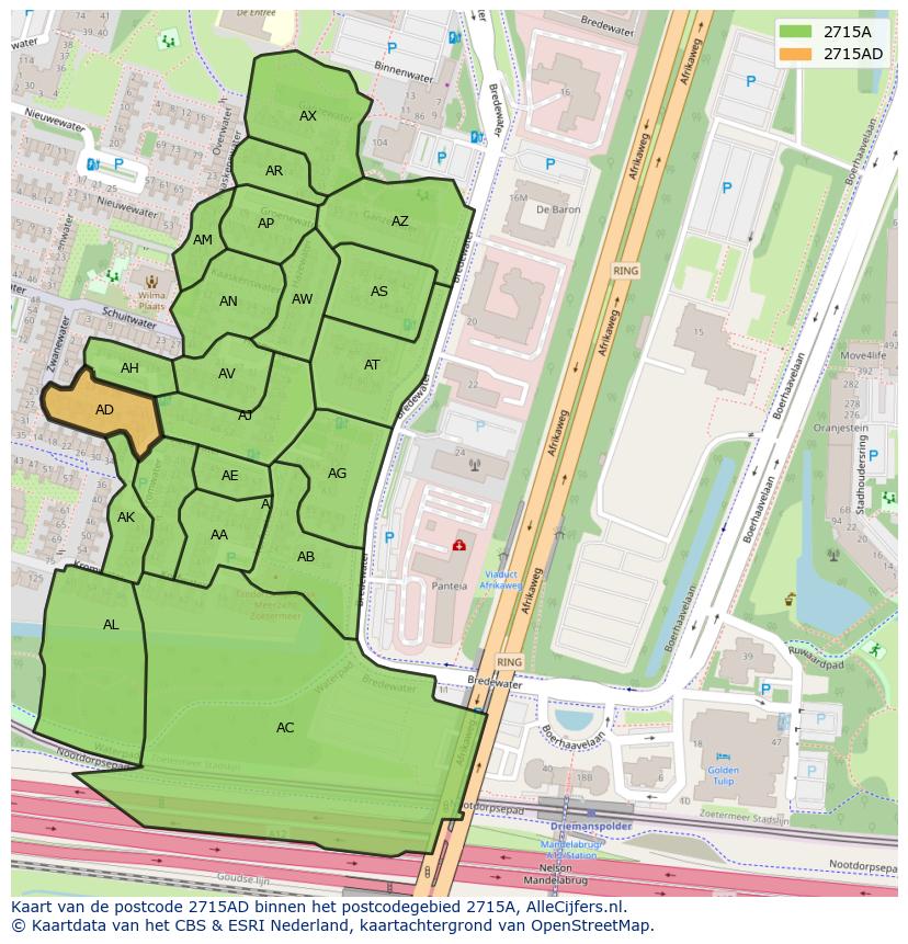 Afbeelding van het postcodegebied 2715 AD op de kaart.