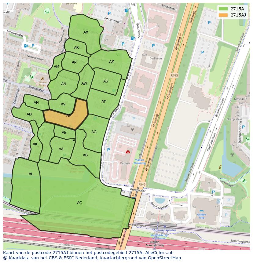 Afbeelding van het postcodegebied 2715 AJ op de kaart.