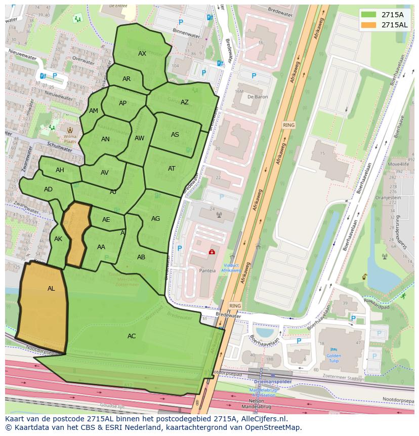 Afbeelding van het postcodegebied 2715 AL op de kaart.