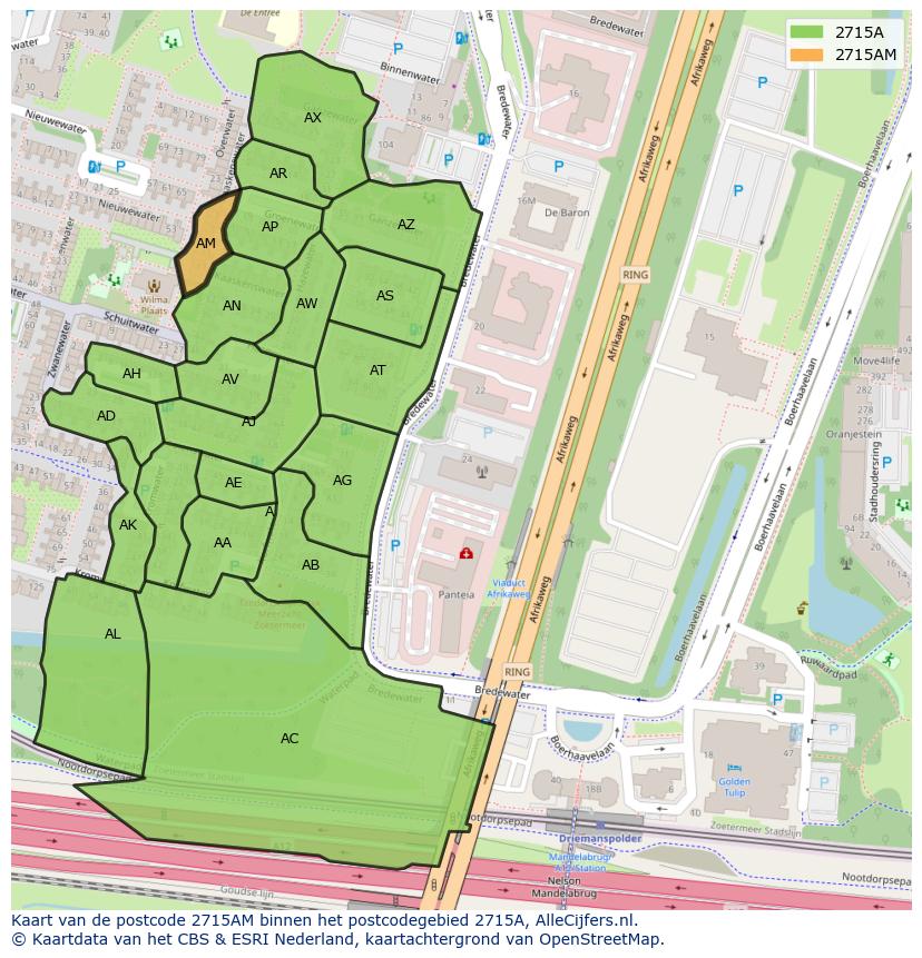 Afbeelding van het postcodegebied 2715 AM op de kaart.