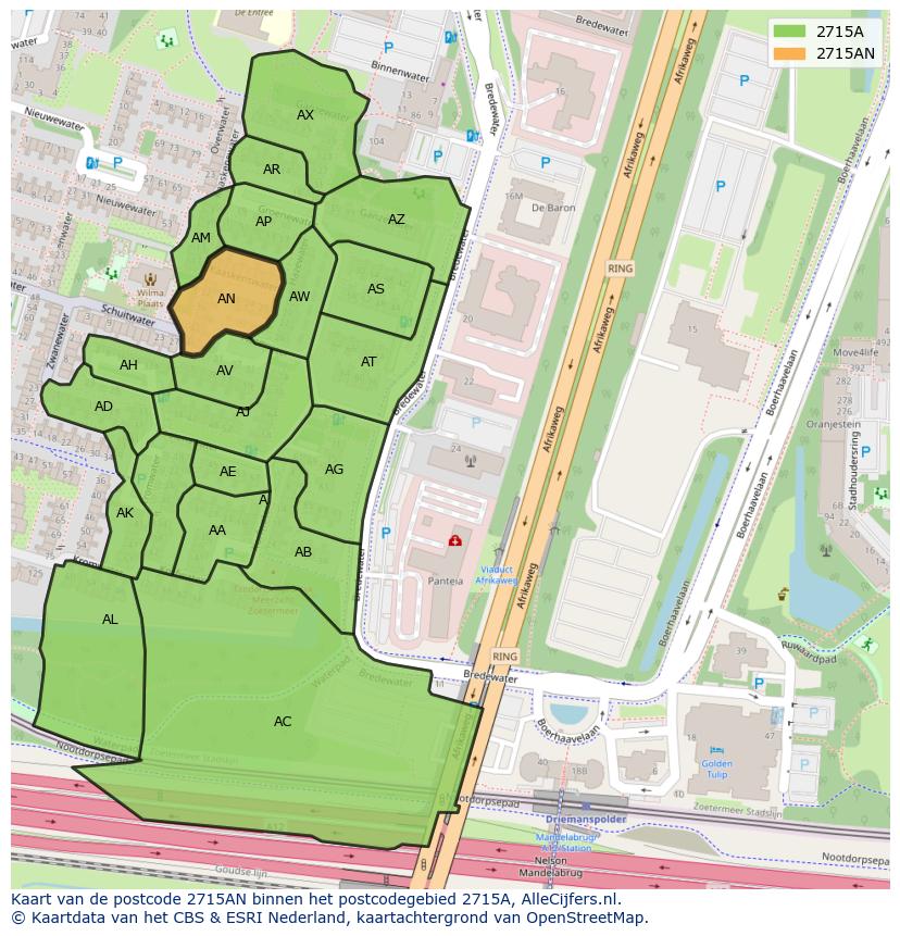 Afbeelding van het postcodegebied 2715 AN op de kaart.
