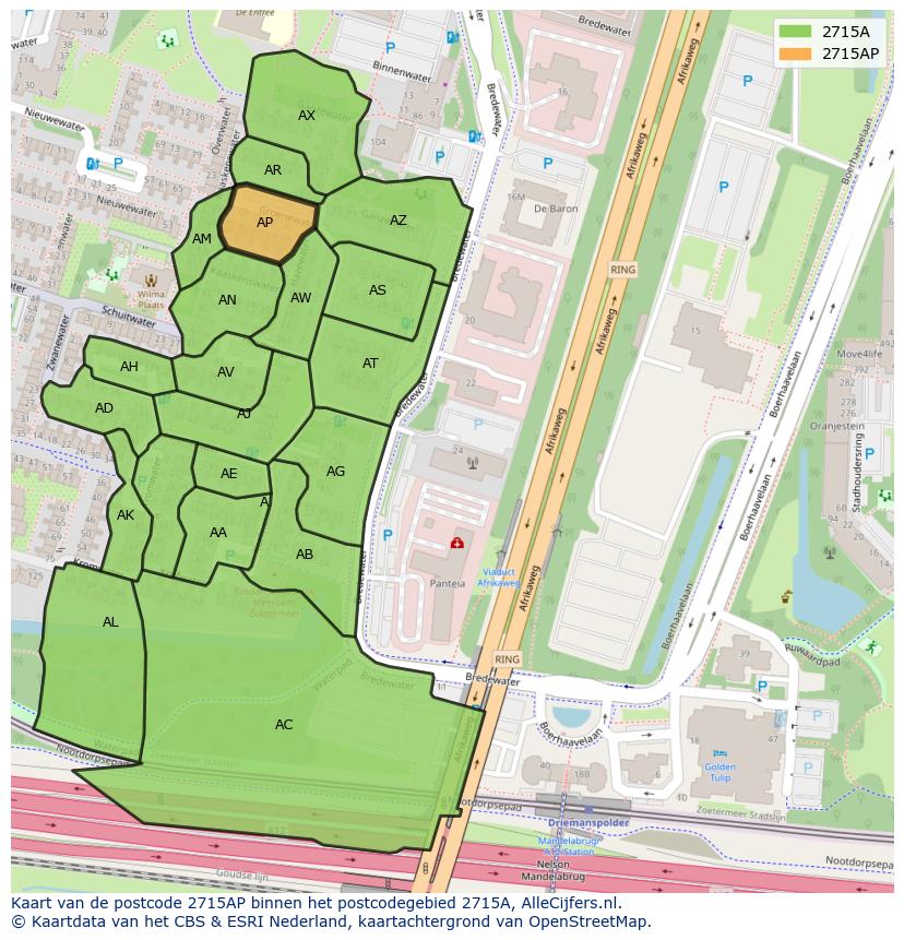 Afbeelding van het postcodegebied 2715 AP op de kaart.