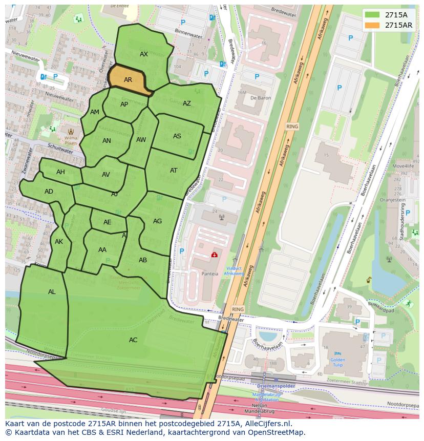 Afbeelding van het postcodegebied 2715 AR op de kaart.