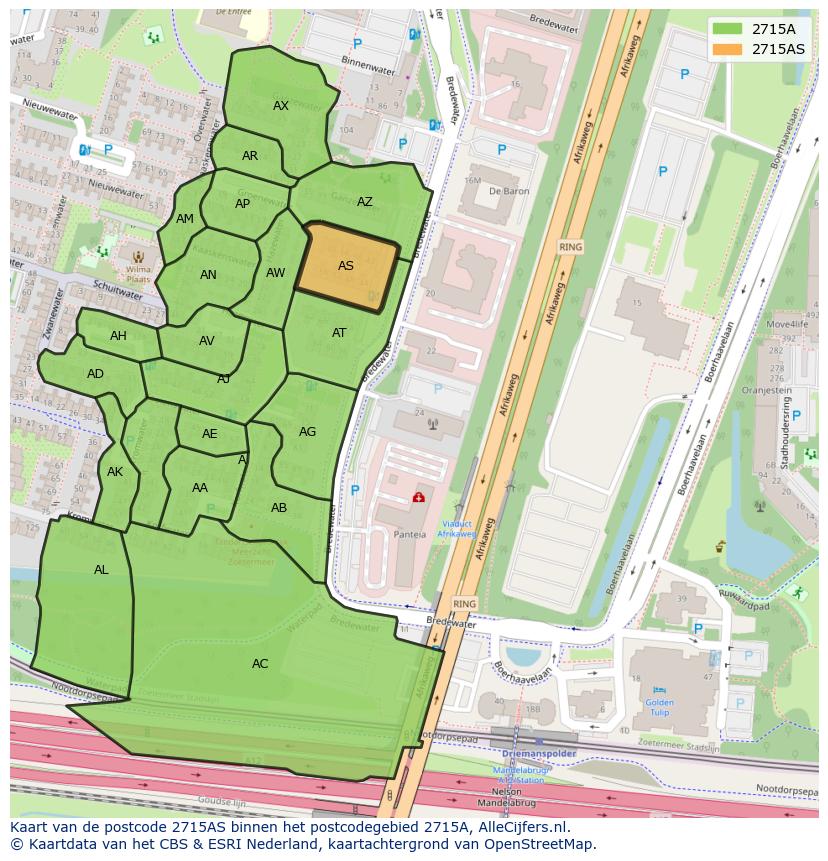 Afbeelding van het postcodegebied 2715 AS op de kaart.