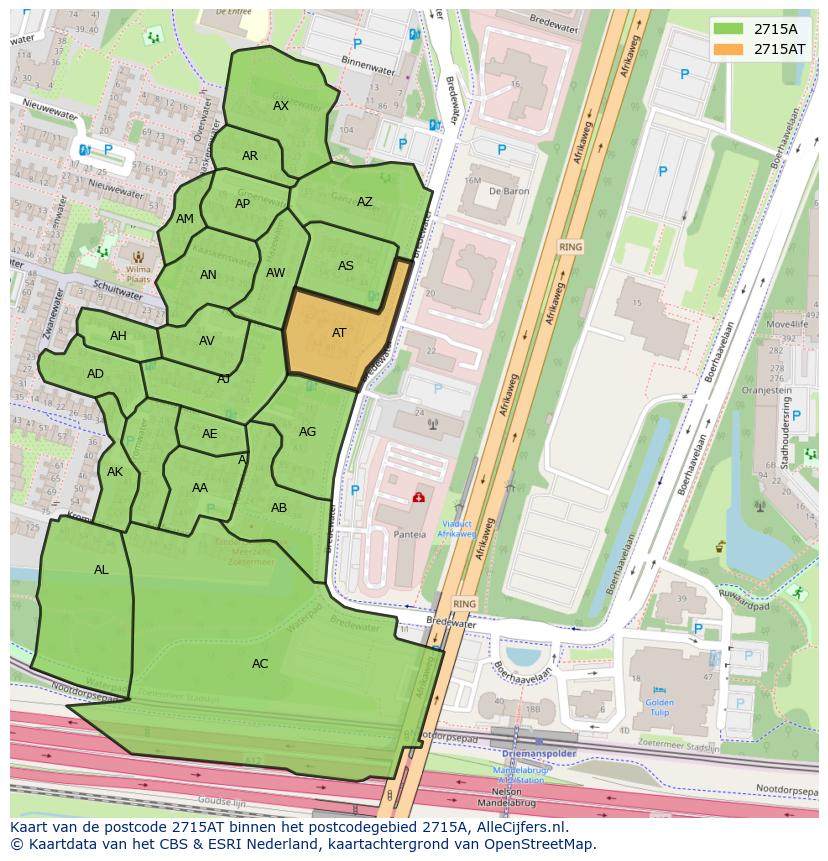 Afbeelding van het postcodegebied 2715 AT op de kaart.