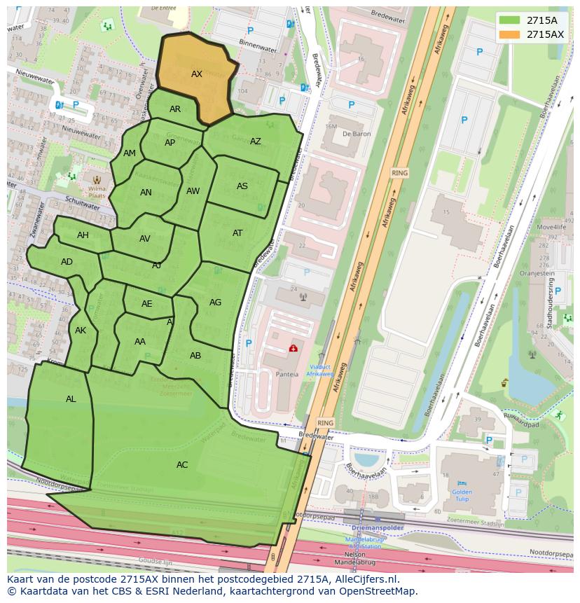 Afbeelding van het postcodegebied 2715 AX op de kaart.