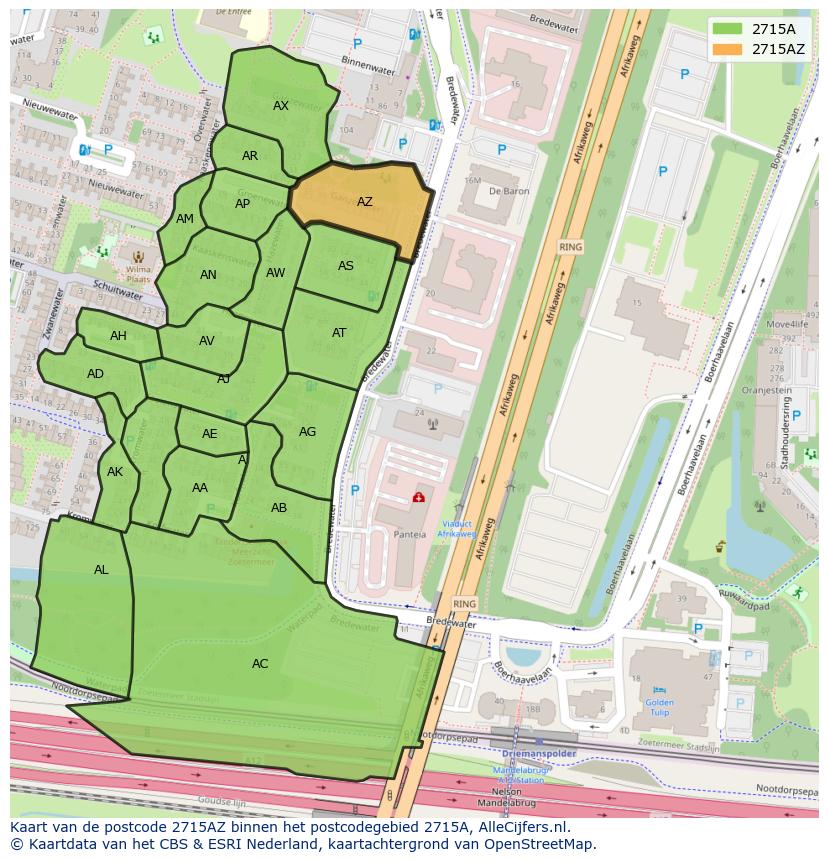 Afbeelding van het postcodegebied 2715 AZ op de kaart.