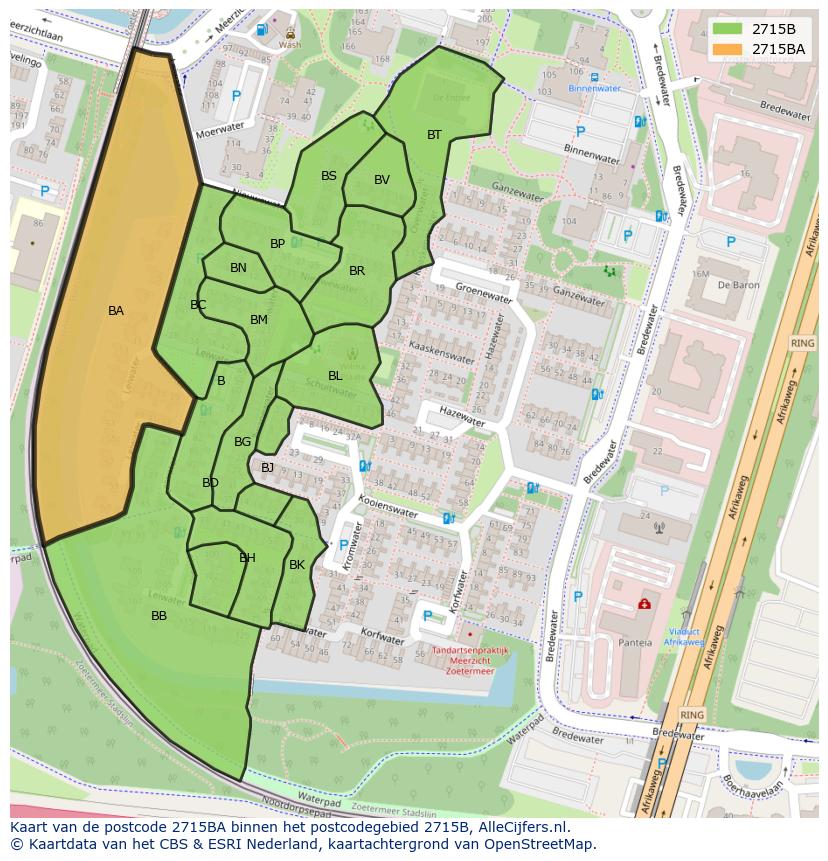 Afbeelding van het postcodegebied 2715 BA op de kaart.