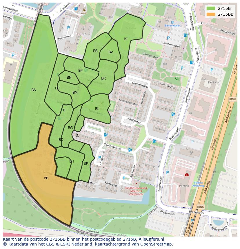 Afbeelding van het postcodegebied 2715 BB op de kaart.