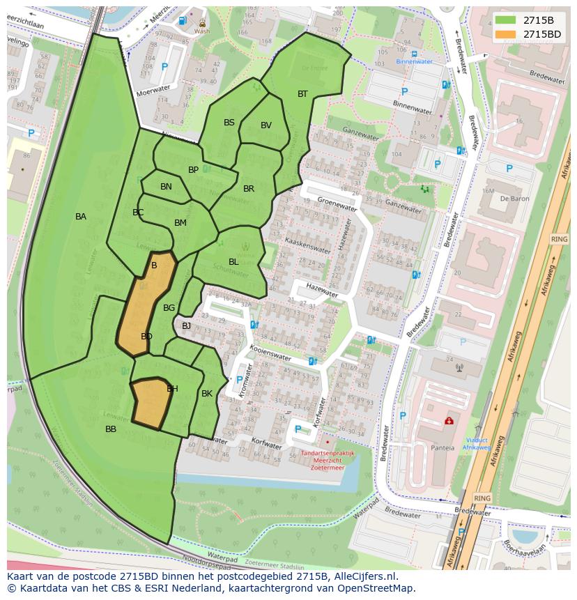 Afbeelding van het postcodegebied 2715 BD op de kaart.