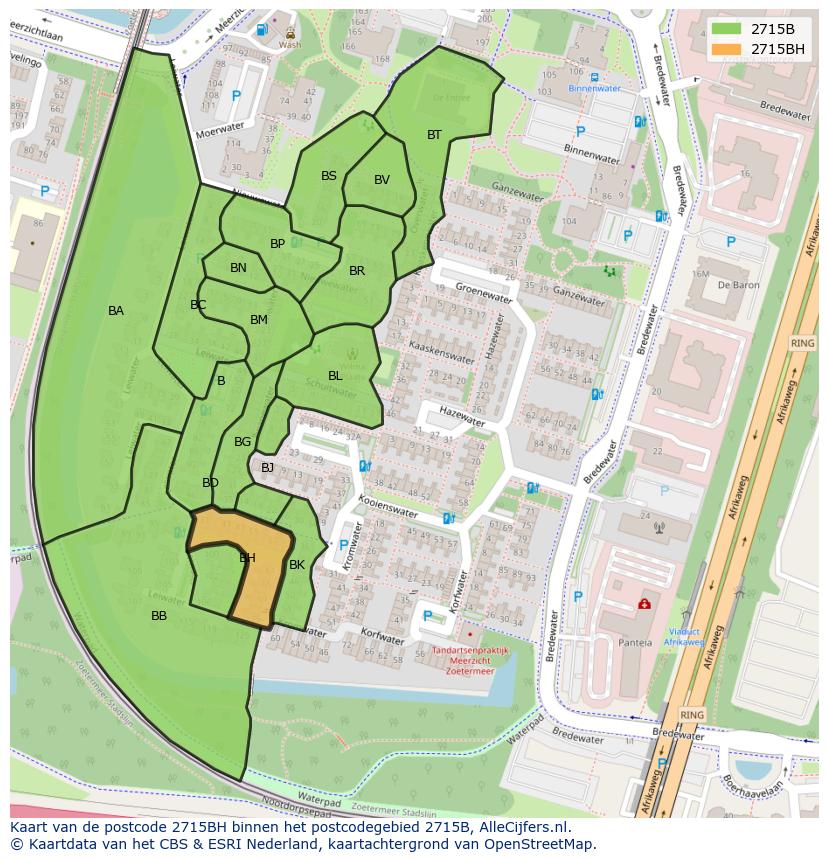 Afbeelding van het postcodegebied 2715 BH op de kaart.
