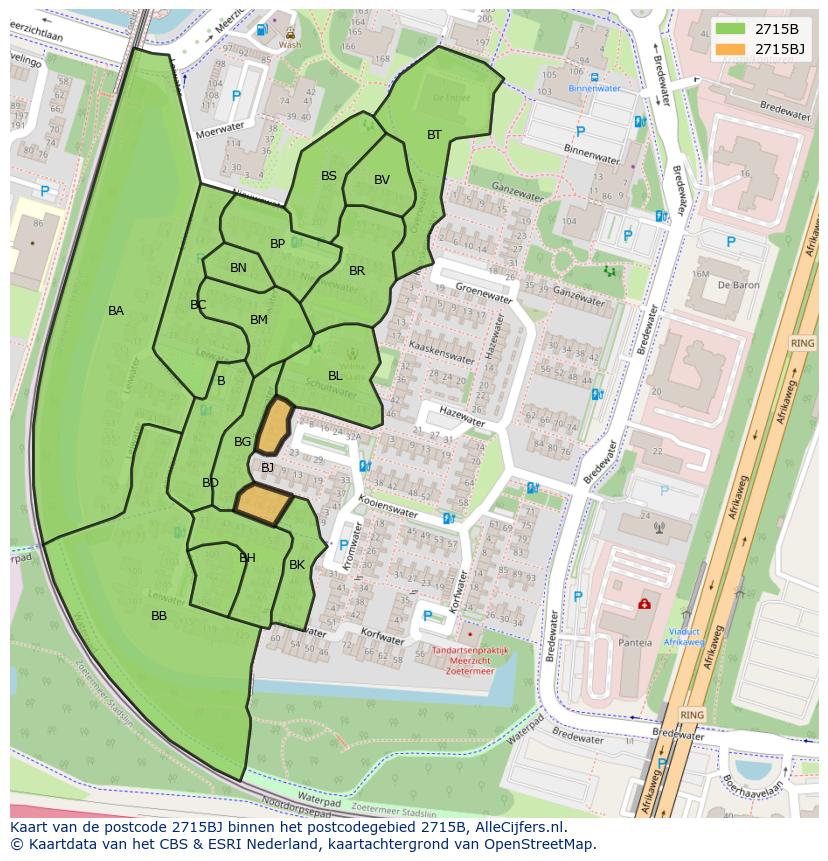 Afbeelding van het postcodegebied 2715 BJ op de kaart.
