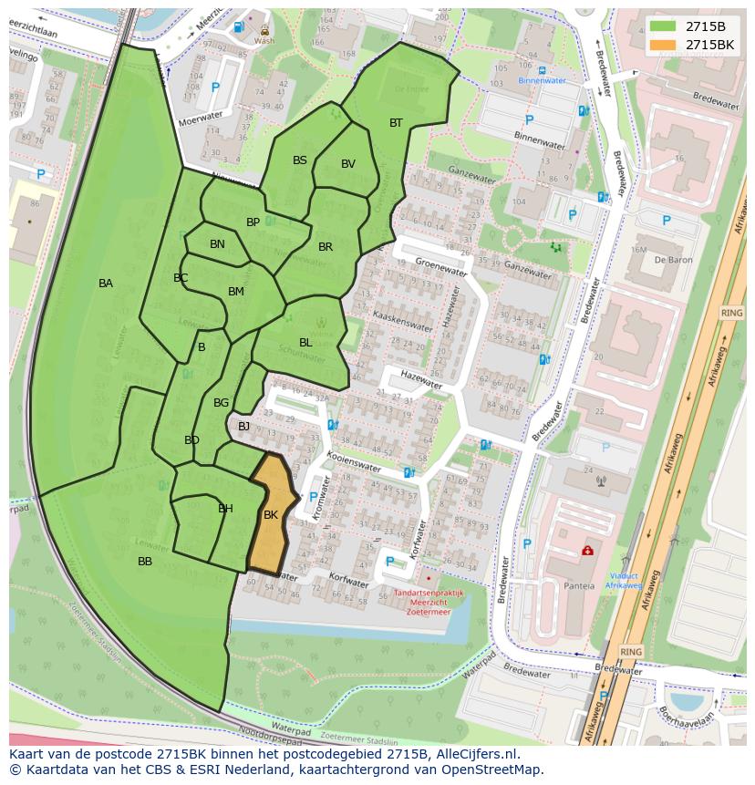 Afbeelding van het postcodegebied 2715 BK op de kaart.