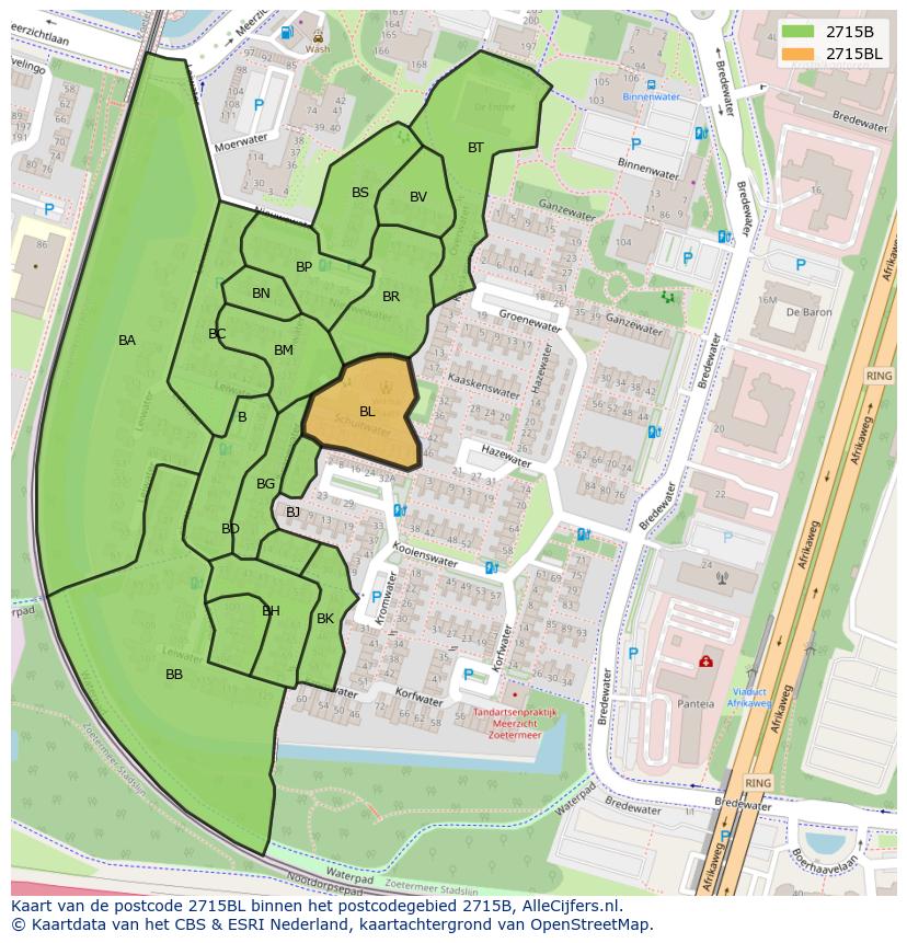 Afbeelding van het postcodegebied 2715 BL op de kaart.