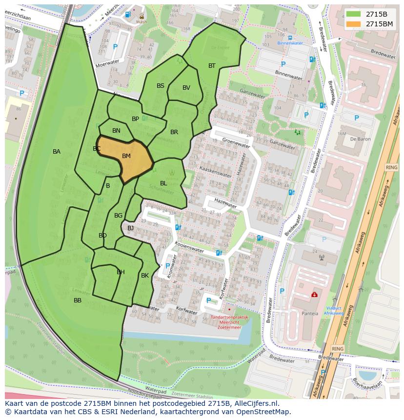 Afbeelding van het postcodegebied 2715 BM op de kaart.