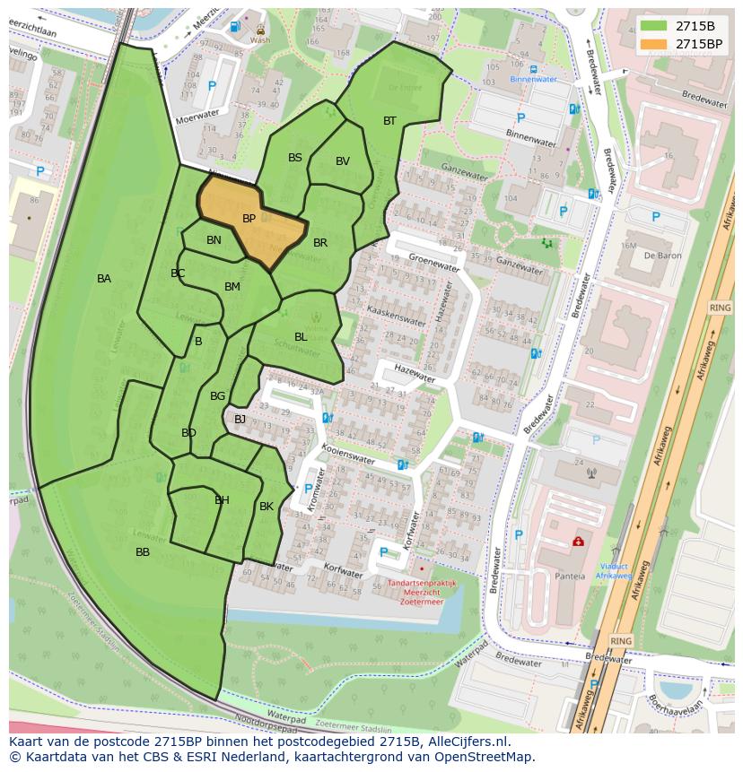 Afbeelding van het postcodegebied 2715 BP op de kaart.