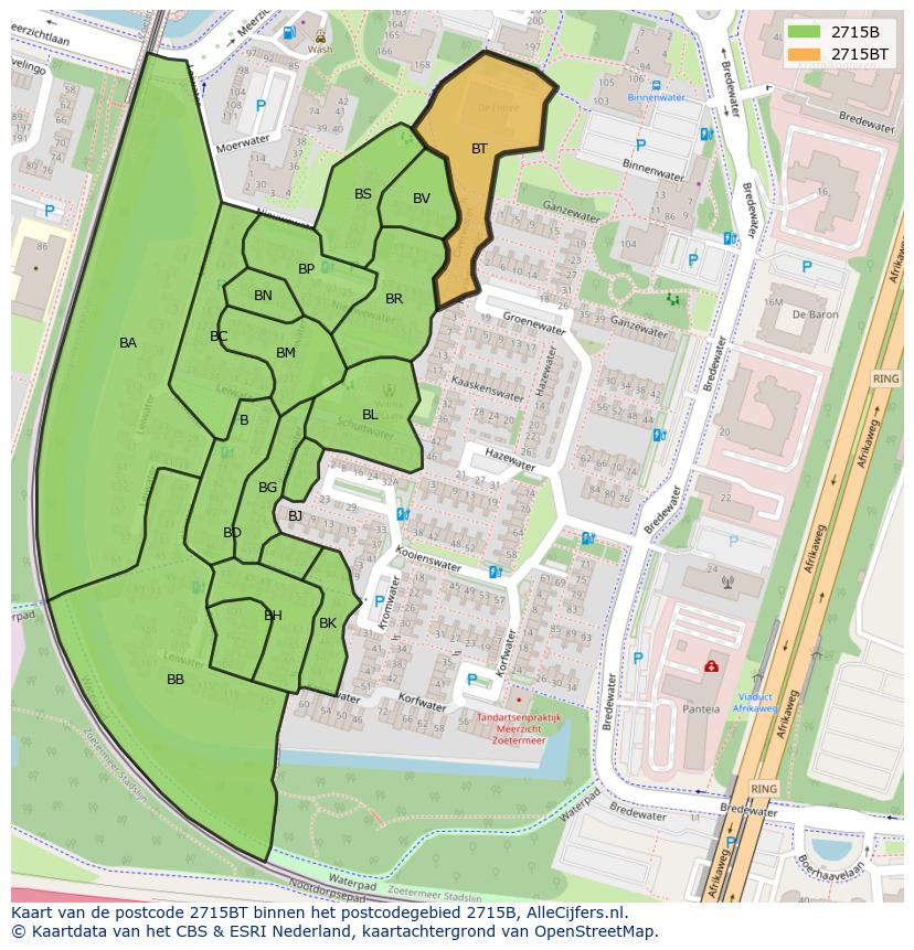 Afbeelding van het postcodegebied 2715 BT op de kaart.