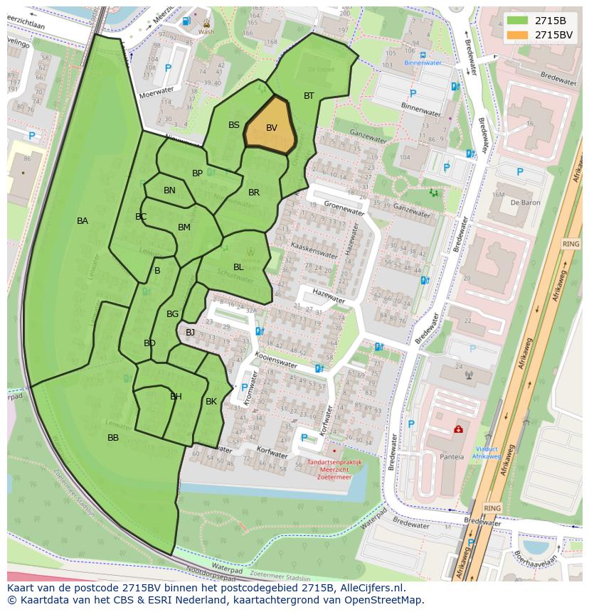 Afbeelding van het postcodegebied 2715 BV op de kaart.