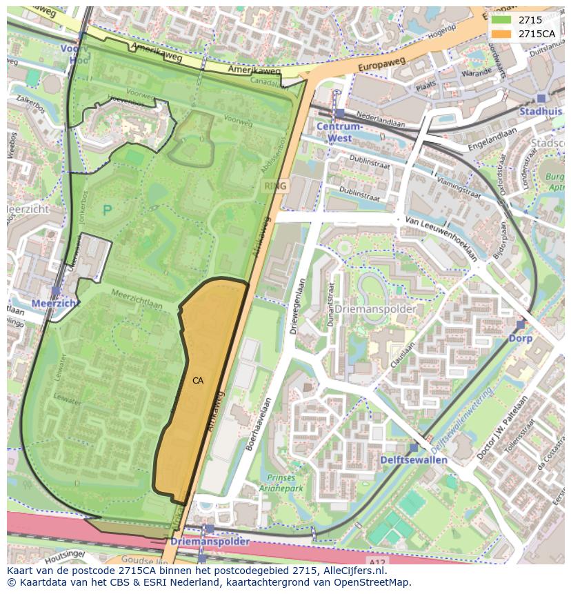 Afbeelding van het postcodegebied 2715 CA op de kaart.