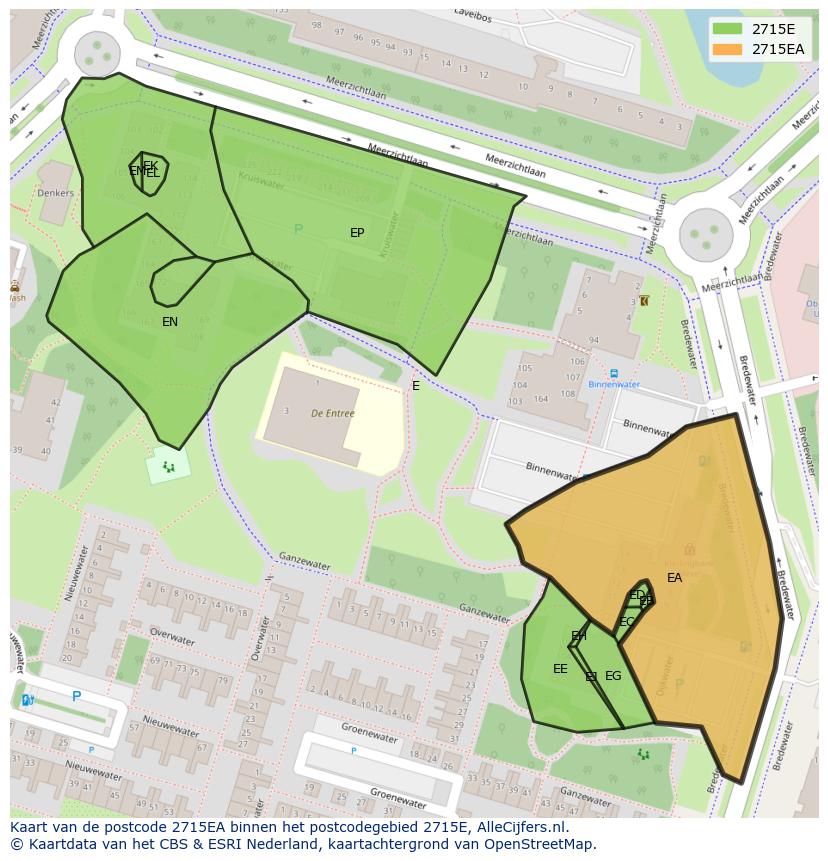 Afbeelding van het postcodegebied 2715 EA op de kaart.