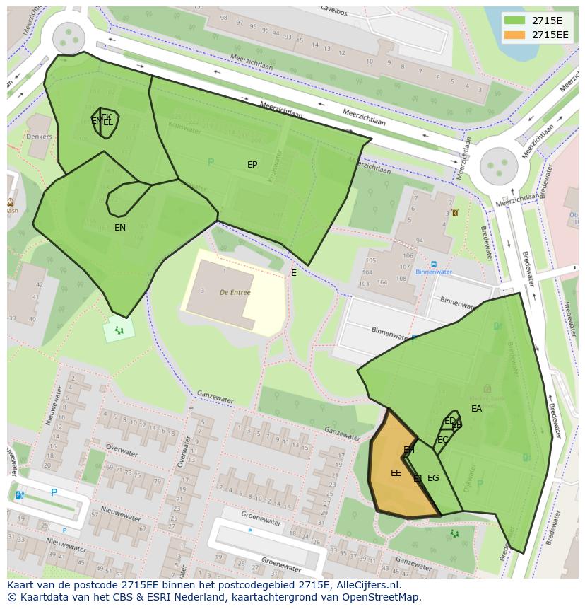 Afbeelding van het postcodegebied 2715 EE op de kaart.