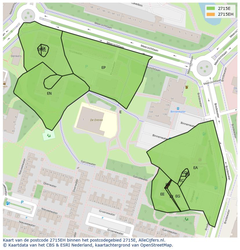 Afbeelding van het postcodegebied 2715 EH op de kaart.