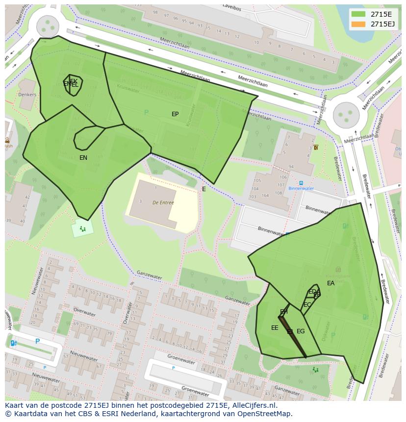 Afbeelding van het postcodegebied 2715 EJ op de kaart.
