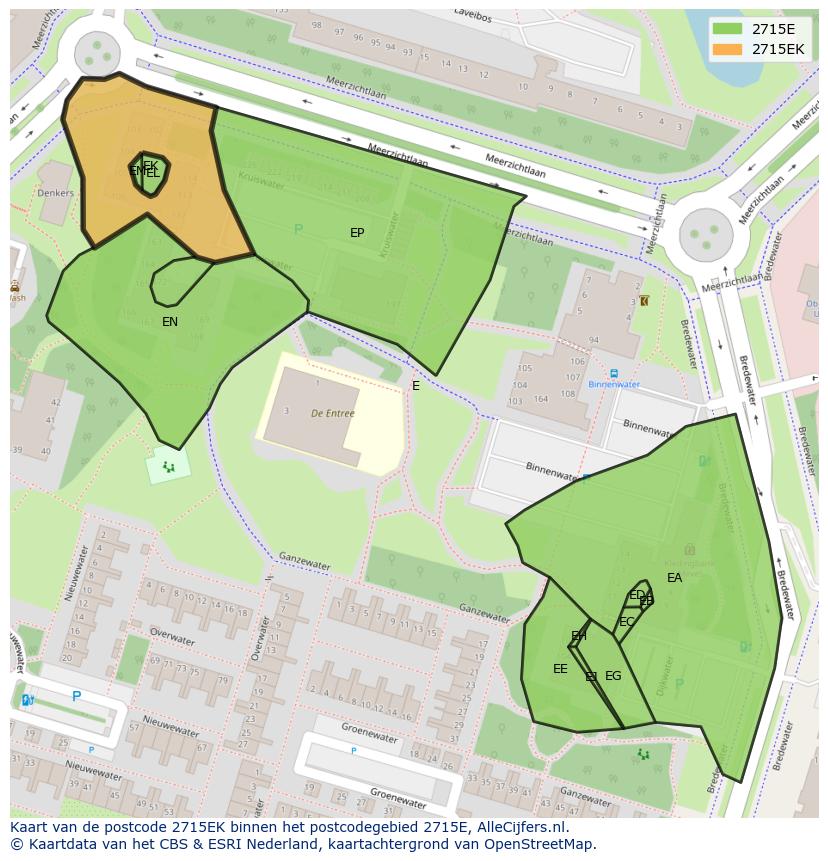 Afbeelding van het postcodegebied 2715 EK op de kaart.